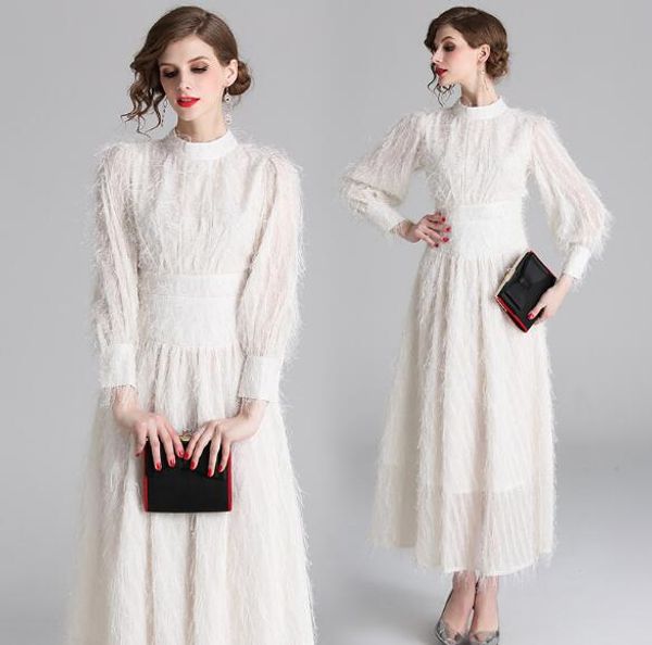 european and american spring stand collar fringe lantern sleeve high waist dress, Black;gray
european and american spring stand collar fringe lantern sleeve high waist dress, Black;gray