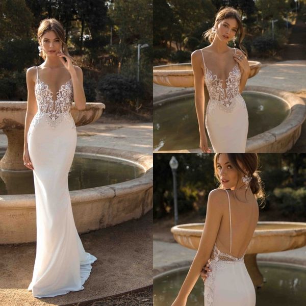 2019 backless berta mermaid satin wedding dresses spaghetti neck appliqued backless sweep train bridal gowns custom made wedding dress, White
2019 backless berta mermaid satin wedding dresses spaghetti neck appliqued backless sweep train bridal gowns custom made wedding dress, White