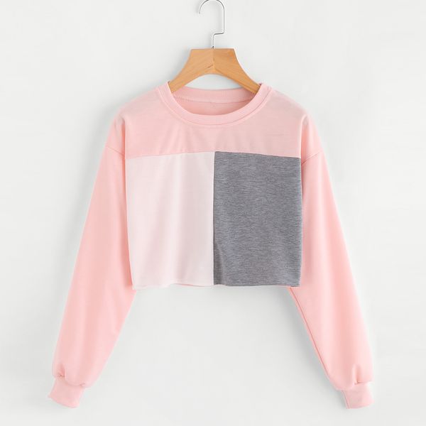 women spring and autumn casual long sleeves round neck stitching loose color block pullover sweatshirt crop top, Black
women spring and autumn casual long sleeves round neck stitching loose color block pullover sweatshirt crop top, Black