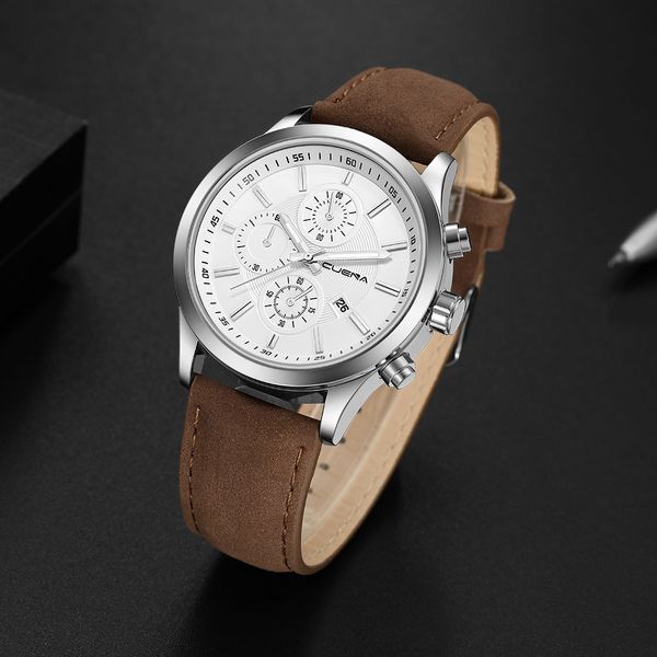 2019 cuena classic watch men watches complete calendar waterproof date leather strap sport quartz army relogio masculino reloj, Slivery;brown
2019 cuena classic watch men watches complete calendar waterproof date leather strap sport quartz army relogio masculino reloj, Slivery;brown