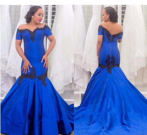 royal blue mermaid evening prom dress plus size black applique short sleeves off the shoulder satin backless for black girls women, Black;red
royal blue mermaid evening prom dress plus size black applique short sleeves off the shoulder satin backless for black girls women, Black;red