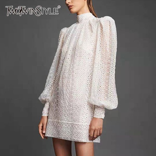 twotwinstyle vintage hollow out dresses female sand collar lantern sleeve perspective ruched dress women 2019 fashion clothing, Black;gray
twotwinstyle vintage hollow out dresses female sand collar lantern sleeve perspective ruched dress women 2019 fashion clothing, Black;gray
