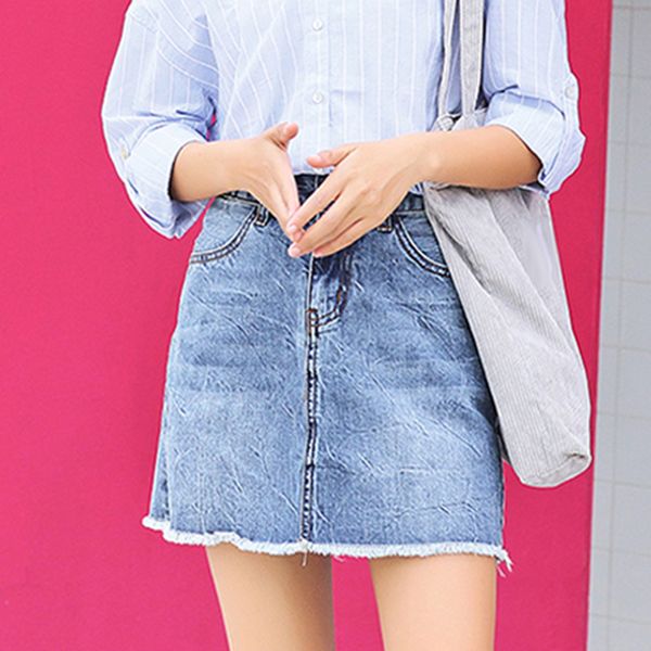 women denim skirt high waist aline jean skirt female new student light blue summer short street female korean skirts, Black
women denim skirt high waist aline jean skirt female new student light blue summer short street female korean skirts, Black