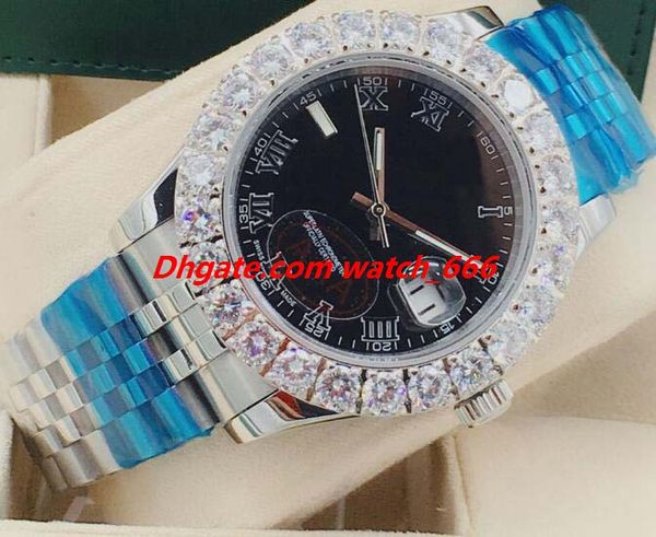 

new version luxury watches mens 44mm black roman dial bigger diamond bezel sapphire automatic fashion men's watch wristwatch, Slivery;brown