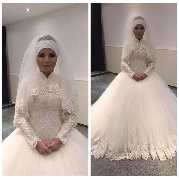 long sleeves lace appliques muslim wedding dresses lace appliques 2019 modest middle east bridal gowns beading custom vestidos de mariee, White
long sleeves lace appliques muslim wedding dresses lace appliques 2019 modest middle east bridal gowns beading custom vestidos de mariee, White
