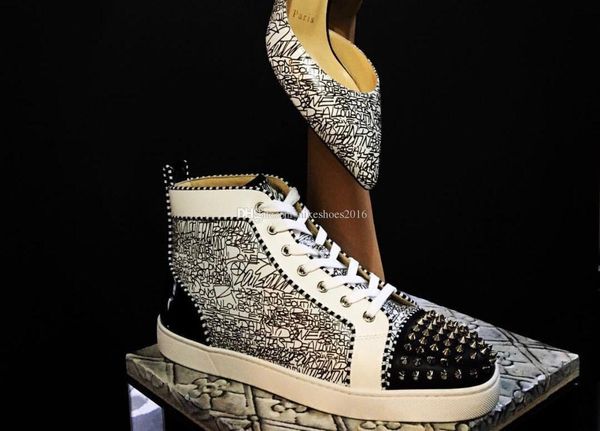 white black graffiti,high spikes red bottom sneaker shoes casual women,men genuine leather brand fashion designer party design walking
white black graffiti,high spikes red bottom sneaker shoes casual women,men genuine leather brand fashion designer party design walking