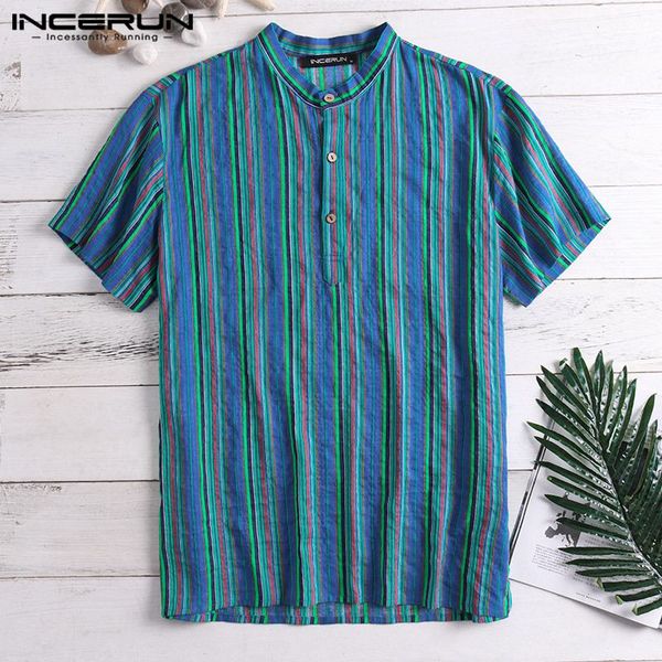 incerun vintage striped shirt men stand collar button colorful loose retro short sleeve camisa casual brand shirts men pullovers, White;black
incerun vintage striped shirt men stand collar button colorful loose retro short sleeve camisa casual brand shirts men pullovers, White;black