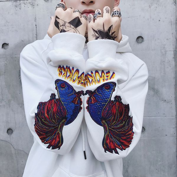 large size national trends couples plus-sized menswear high street europe and america ulzzang embroidered hoodie men's outerwear, Black
large size national trends couples plus-sized menswear high street europe and america ulzzang embroidered hoodie men's outerwear, Black