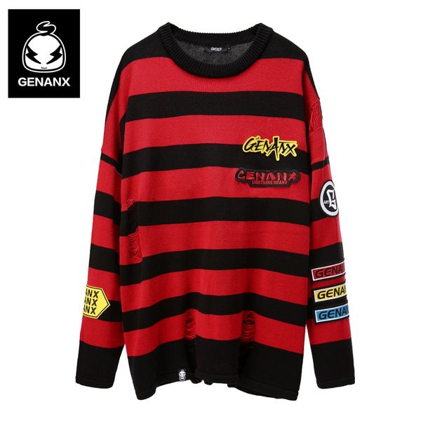 genanx brand hip hop red and black striped phase round neck pullover loose sweater male 2018 new long-sleeved sweater couple, White;black
genanx brand hip hop red and black striped phase round neck pullover loose sweater male 2018 new long-sleeved sweater couple, White;black