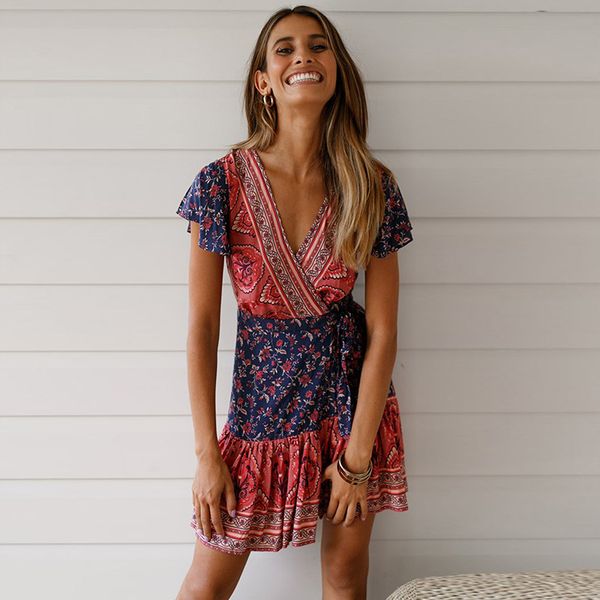 summer street casual sashes dress women short butterfly sleeve v-neck printed pleated short above knee mini dress, Black;gray
summer street casual sashes dress women short butterfly sleeve v-neck printed pleated short above knee mini dress, Black;gray