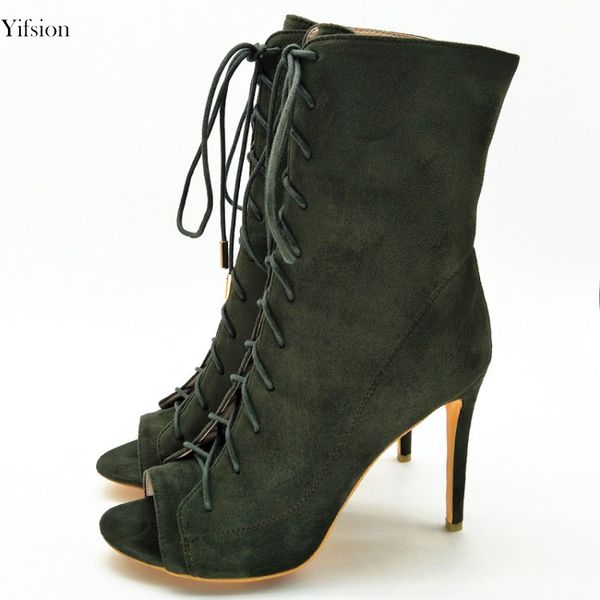 rontic new women lace up boots thin high heels mid-calf boots charm peep toe army green club shoes women us size 4-10.5, Black
rontic new women lace up boots thin high heels mid-calf boots charm peep toe army green club shoes women us size 4-10.5, Black