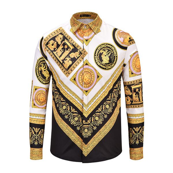 spring and autumn men's personalized luxury palace vintage printed long-sleeved shirt men, White;black
spring and autumn men's personalized luxury palace vintage printed long-sleeved shirt men, White;black