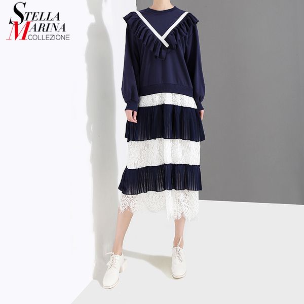 new 2109 korean women spring clothing black blue striped dress long sleeve lace patchwork ruffles female cute wear dresses 4668, Black;gray
new 2109 korean women spring clothing black blue striped dress long sleeve lace patchwork ruffles female cute wear dresses 4668, Black;gray