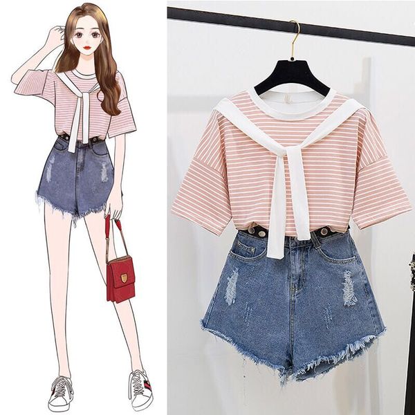 ichoix women 2 pieces sets summer 2 pieces shorts sets striped t-shirt & denim shorts two outfits sweet girl korean suit, White
ichoix women 2 pieces sets summer 2 pieces shorts sets striped t-shirt & denim shorts two outfits sweet girl korean suit, White