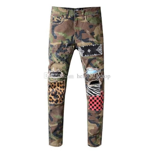 men's classic camouflage printed patch skinny locomotive boys jeans hole slim fit hip hop black trousers pants, Blue 
men's classic camouflage printed patch skinny locomotive boys jeans hole slim fit hip hop black trousers pants, Blue