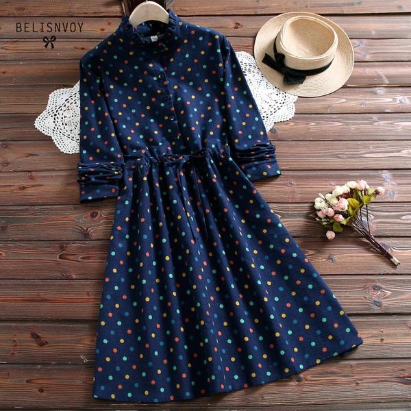 autumn spring women vintage dresses ruffled polka dot printed lace up vestidos femininos navy blue drawstring waist a-line dress, Black;gray
autumn spring women vintage dresses ruffled polka dot printed lace up vestidos femininos navy blue drawstring waist a-line dress, Black;gray