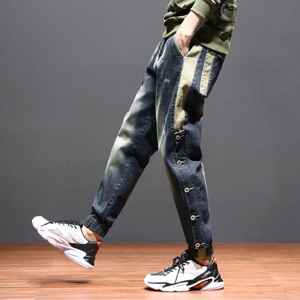 beam leg elastic waist jeans men the four seasons loose soliced button drawstring full length washed harem pants cowboy male, Blue
beam leg elastic waist jeans men the four seasons loose soliced button drawstring full length washed harem pants cowboy male, Blue