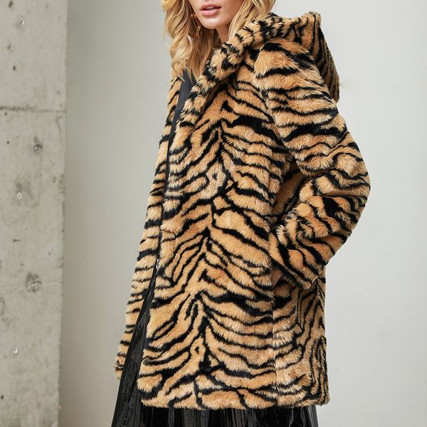 women slim casual hoodies fur jackets outwear female streetwear overcoat thick tiger stripe women jacket mid-long faux fur coat, Black
women slim casual hoodies fur jackets outwear female streetwear overcoat thick tiger stripe women jacket mid-long faux fur coat, Black
