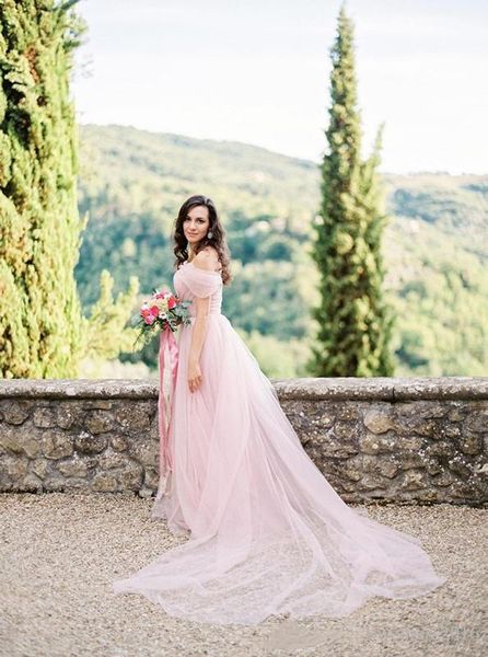 pink wedding dress candy color princess a line short sleeves sweetheart neck simple tulle off shoulder sweep train bridal gown, White
pink wedding dress candy color princess a line short sleeves sweetheart neck simple tulle off shoulder sweep train bridal gown, White