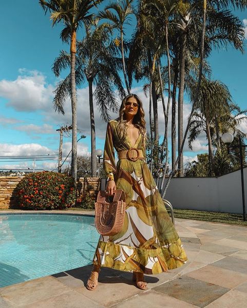 2020 summer women's deep-v long sleeve floral printed holiday party maxi dresses female big hem long length beach dress no belt, Black;gray
2020 summer women's deep-v long sleeve floral printed holiday party maxi dresses female big hem long length beach dress no belt, Black;gray