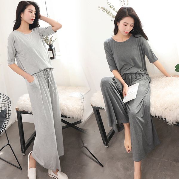 spring summer women pajamas two-piece set women loose sleepwear wide leg pant suits large size cotton short sleeve homewear, Blue;gray
spring summer women pajamas two-piece set women loose sleepwear wide leg pant suits large size cotton short sleeve homewear, Blue;gray