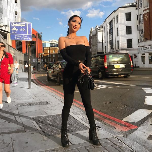 long sleeve slash neck high waist jumpsuit autumn winter women fashion black solid body, Black;white
long sleeve slash neck high waist jumpsuit autumn winter women fashion black solid body, Black;white