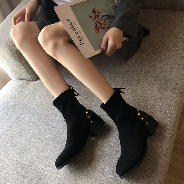 women's boots round toe knitted stretch ankle boots thick heel high heels shoes woman 2019 autumn winter female socks, Black
women's boots round toe knitted stretch ankle boots thick heel high heels shoes woman 2019 autumn winter female socks, Black