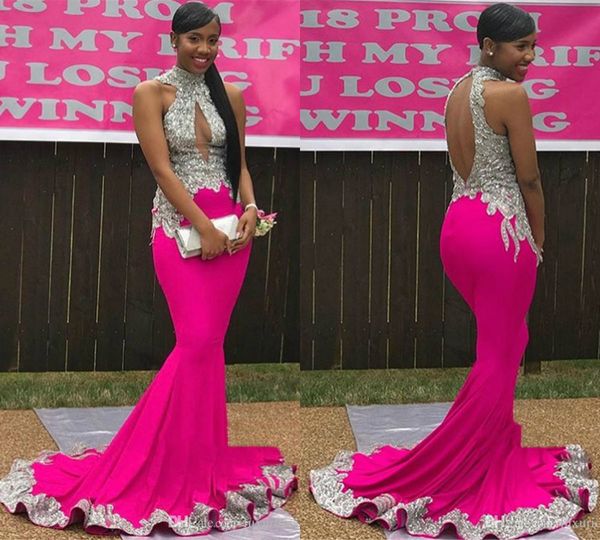 fuchsia elegant mermaid prom party dresses high neck sleeveless silver lace appliques cutaway side crystal beaded evening gowns custom made, Black
fuchsia elegant mermaid prom party dresses high neck sleeveless silver lace appliques cutaway side crystal beaded evening gowns custom made, Black