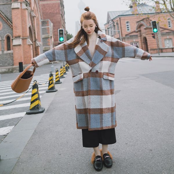 england style long coat for women single breasted wool coat and jacket turn-down collar plaid women clothes 2018, Black
england style long coat for women single breasted wool coat and jacket turn-down collar plaid women clothes 2018, Black