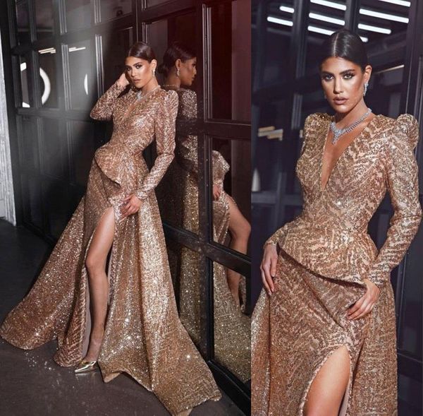 luxury long sleeve evening dresses with gold sequined front side slit 2019 mermaid prom dresses mother of the bride gowns bc0858, Black;red
luxury long sleeve evening dresses with gold sequined front side slit 2019 mermaid prom dresses mother of the bride gowns bc0858, Black;red