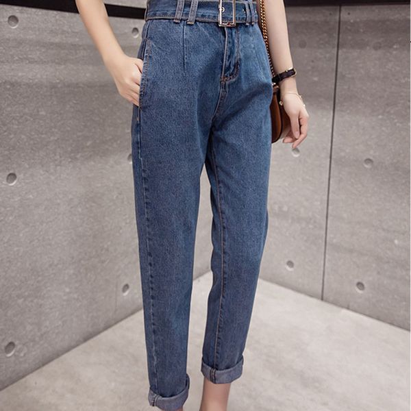 women's jeans nine points loose belt high waist spring autumn navy for women with hip raise thin straight pants, Blue
women's jeans nine points loose belt high waist spring autumn navy for women with hip raise thin straight pants, Blue
