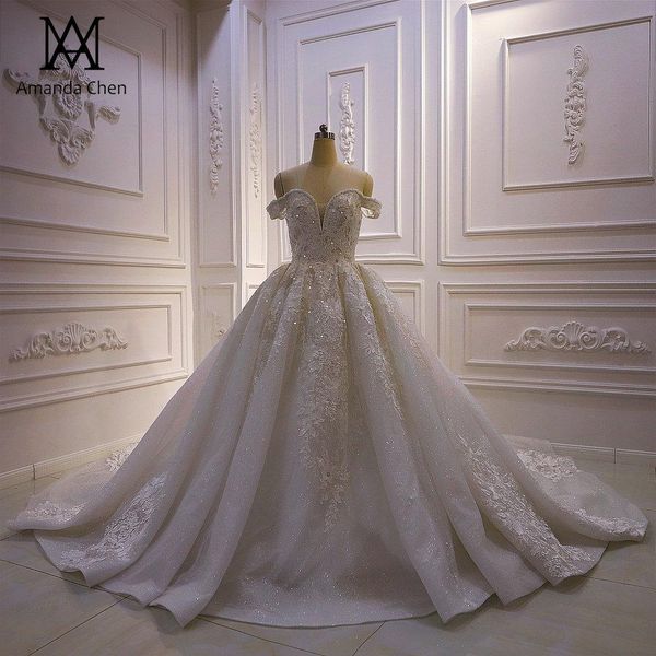 luxury sequined beaded ball gown wedding dresses vintage arabic dubai crystal plus size off shoulder bridal gown, White
luxury sequined beaded ball gown wedding dresses vintage arabic dubai crystal plus size off shoulder bridal gown, White