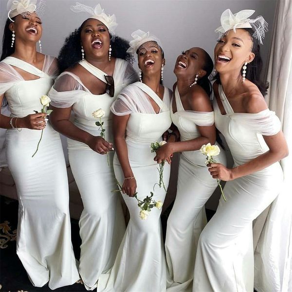 2020 new mermaid bridesmaid dresses unique sheer straps maid of honor gowns satin floor length wedding guest dress, White;pink
2020 new mermaid bridesmaid dresses unique sheer straps maid of honor gowns satin floor length wedding guest dress, White;pink