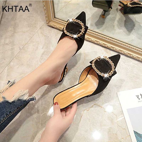 khtaa elegant women mules slippers pointed toe rhinestone buckle sandals fashion flock solid summer shoes footwear for ladies, Black
khtaa elegant women mules slippers pointed toe rhinestone buckle sandals fashion flock solid summer shoes footwear for ladies, Black