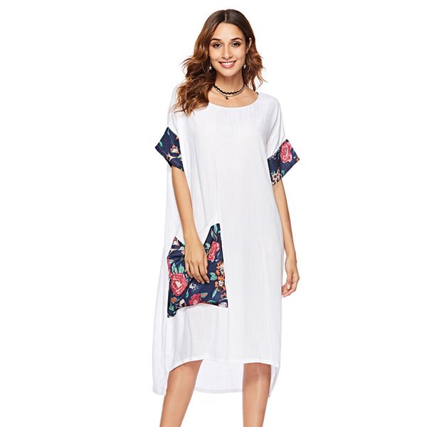 elegant round neck short sleeve women dress holiday white fashion t shirt summer cotton printed irregular pocket casual beach, Blue;gray
elegant round neck short sleeve women dress holiday white fashion t shirt summer cotton printed irregular pocket casual beach, Blue;gray