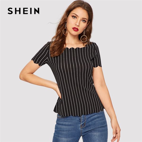 shein black scallop trim striped short sleeve blouse women summer 2019 workwear office lady casual slim and blouses, White
shein black scallop trim striped short sleeve blouse women summer 2019 workwear office lady casual slim and blouses, White