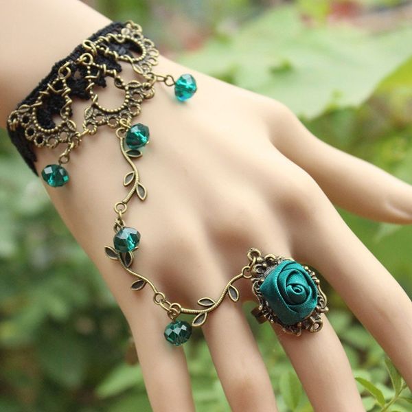 women hand chain ring retro rose flower stone lace bracelet statement party charm bangle jewelry gift xrq88, Black
women hand chain ring retro rose flower stone lace bracelet statement party charm bangle jewelry gift xrq88, Black