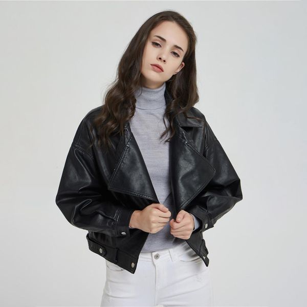 black single breasted short leather coat puff sleeve belted pocket rivet faux jacket 2019 autumn women loose vintage outwares
black single breasted short leather coat puff sleeve belted pocket rivet faux jacket 2019 autumn women loose vintage outwares