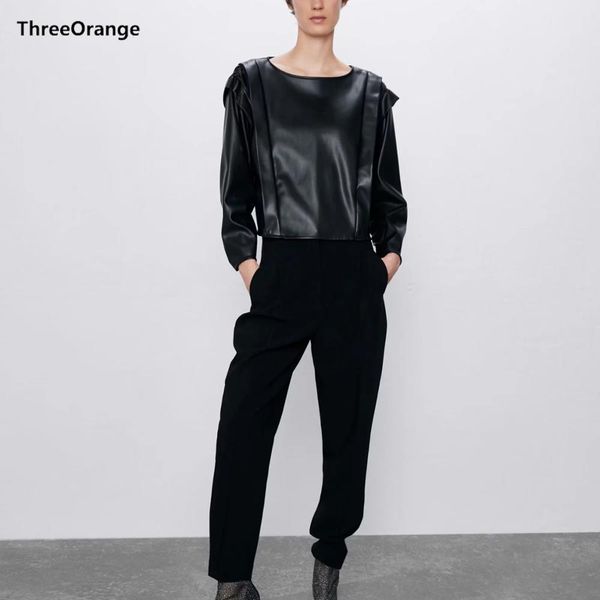 2019 autumn winter women pu leather black laminated pleated sweatshirt casual chic lady pullover female pull woman clothes
2019 autumn winter women pu leather black laminated pleated sweatshirt casual chic lady pullover female pull woman clothes