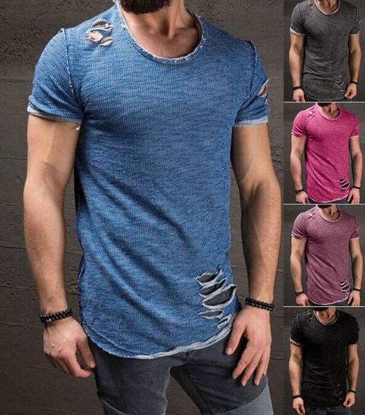 summer european and american men's round neck t-shirt hem short sleeve ripped top, White;black
summer european and american men's round neck t-shirt hem short sleeve ripped top, White;black