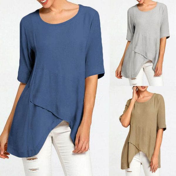 women early autumn half sleeve linen crossed hem shirt ladies holiday t shirt plus size, White
women early autumn half sleeve linen crossed hem shirt ladies holiday t shirt plus size, White