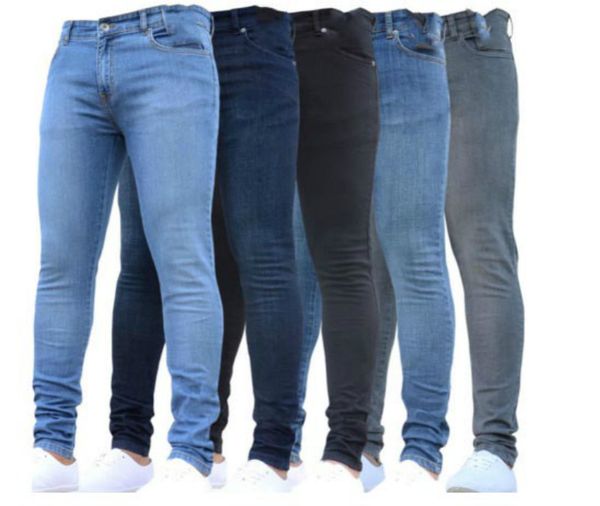 

men's fashion jeans men's tight crash pure color cowboy pants 2018 autumn new arrival solid color skinny jeans size s-4xl, Blue