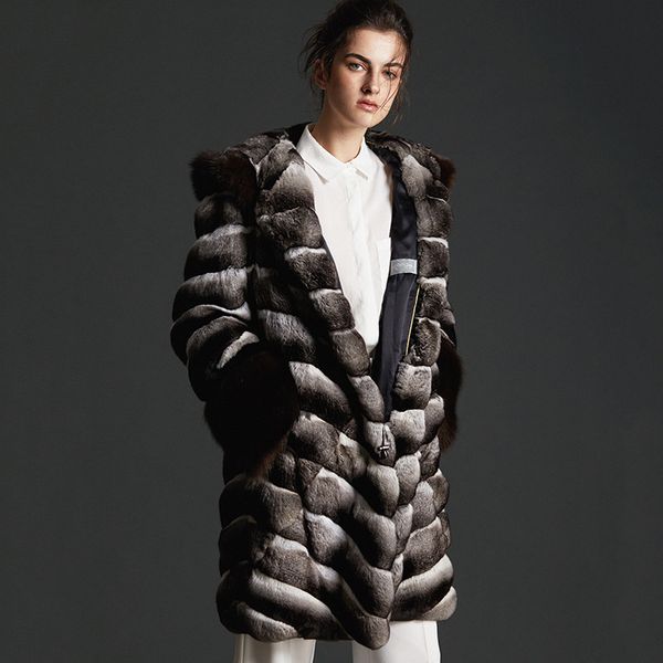 long coat in sju 2018 chinchilla hooded women fur italian designer, original, Black
long coat in sju 2018 chinchilla hooded women fur italian designer, original, Black