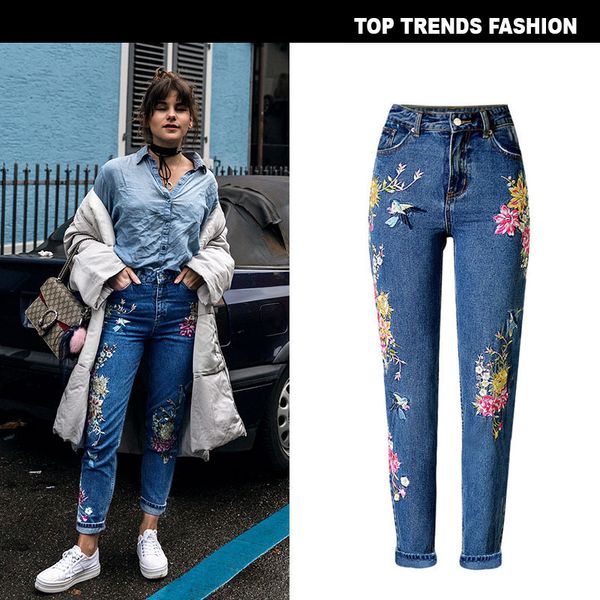 stretch embroidered jeans for women elastic flower jeans ladies pencil denim pants hole ripped rose pattern jeans, Blue
stretch embroidered jeans for women elastic flower jeans ladies pencil denim pants hole ripped rose pattern jeans, Blue