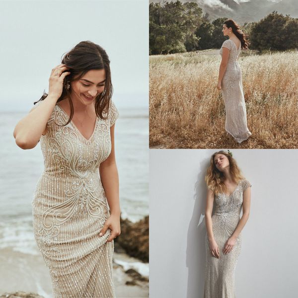 2019 bhldn mermaid wedding dresses lace appliqued beaded cap sleeves boho wedding dress bridal gowns v neck plus size abiti da sposa, White
2019 bhldn mermaid wedding dresses lace appliqued beaded cap sleeves boho wedding dress bridal gowns v neck plus size abiti da sposa, White
