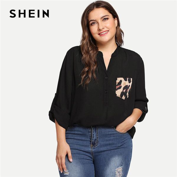 shein black leopard print pocket patched roll tab sleeve v neck office lady plus size blouses women casual half placket shirts, White
shein black leopard print pocket patched roll tab sleeve v neck office lady plus size blouses women casual half placket shirts, White