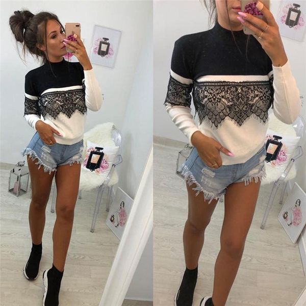 brand new women lace t shirt patchwork long sleeve crew neck lace up slim fit long sleeve pullover t shirt tee, White
brand new women lace t shirt patchwork long sleeve crew neck lace up slim fit long sleeve pullover t shirt tee, White