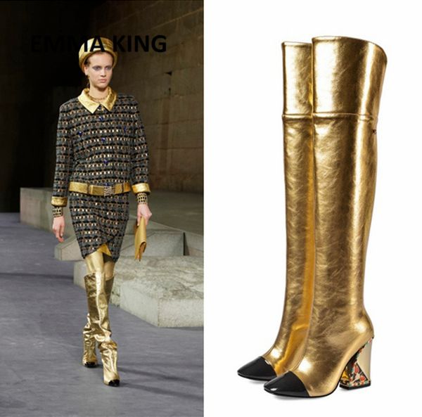 2019 spring autumn new over the knee boots thick high heels ladies gold black fashion runway shoes women dress boots
2019 spring autumn new over the knee boots thick high heels ladies gold black fashion runway shoes women dress boots
