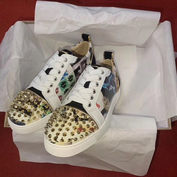 new arrival men women luxury designer collage leather patent sneaker shoes orlato creativity red bottom shoes -- party dress wedding, Black 
new arrival men women luxury designer collage leather patent sneaker shoes orlato creativity red bottom shoes -- party dress wedding, Black