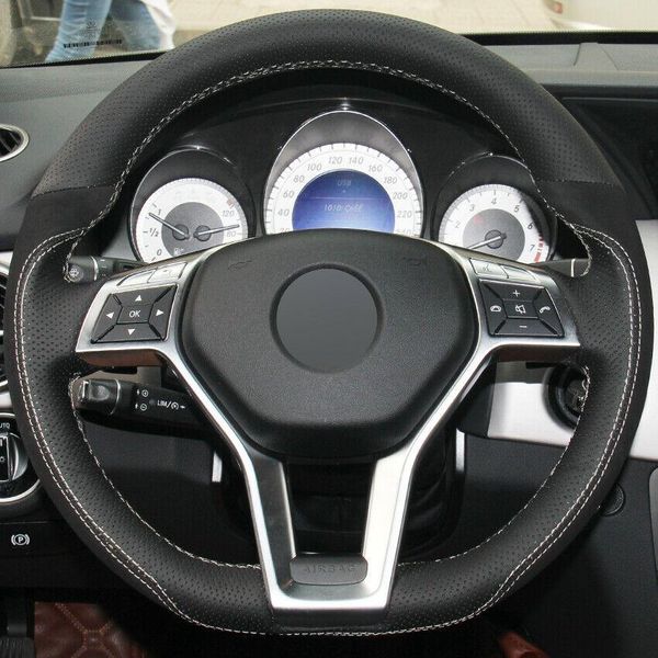black leather suede hand-stitched steering wheel cover for benz glk260 300 200
black leather suede hand-stitched steering wheel cover for benz glk260 300 200